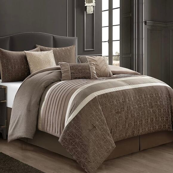 Stratford Park Trinity Geometric 7 Pc Comforter Set Taupe California King - Picture 1 of 5